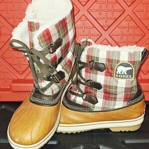 Sorel Plaid Winter Boots with Faux Fur Lining